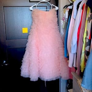 Blush pink midi dress with corset tie up the back to ensure fit